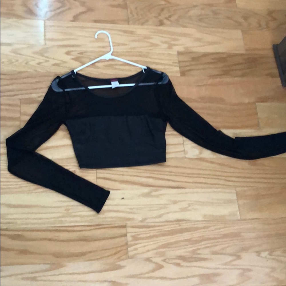 Black see through mesh, leather looking crop top